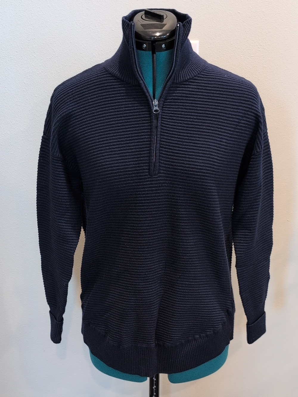 Navy Half-Zip Ribbed Sweater - Size S